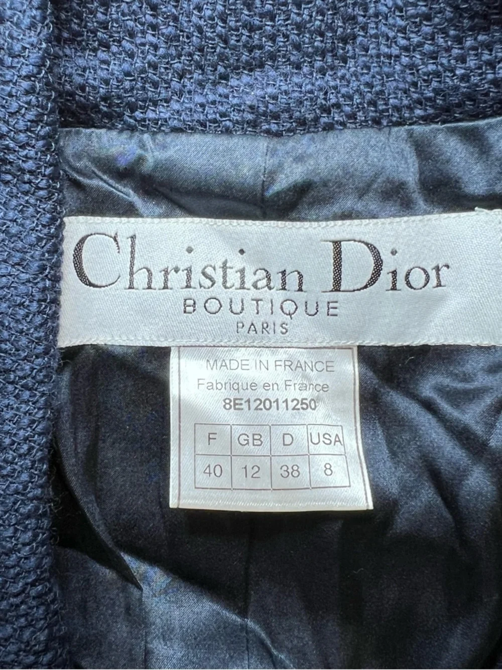 Christian Dior Boutique Navy Textured Blazer Jacket Size 8